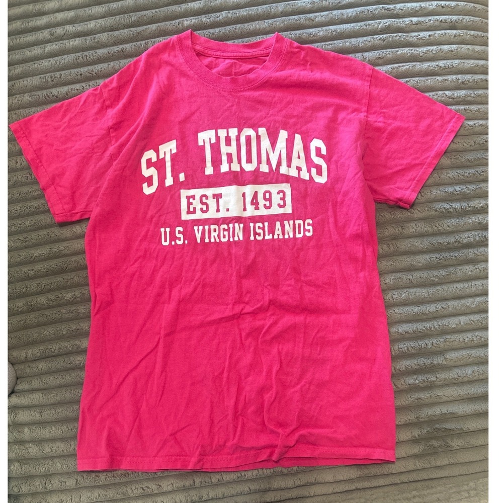 St Thomas US Virgin Islands Graphic T-Shirt Hot Pink Short Sleeve Crewneck Tee